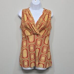 Retro Y2K Geometric Mesh Top Large Orange Brown Surplice 70s Disco Mod Groovy